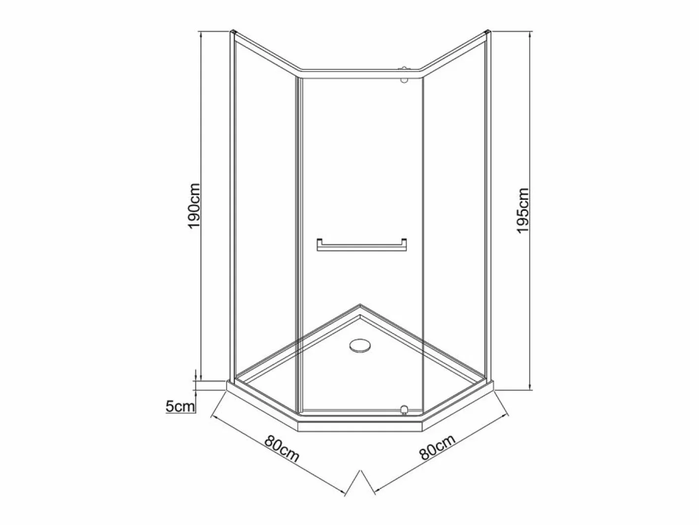 Shower & Design Mampara de ducha pentagonal con plato, mate, 80 x 80 x 195 cm CRISTELIO Negro Clearance