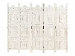 Mampara divisoria 5 paneles 200x165 cm Madera de mango Blanco New