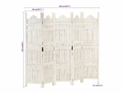 Mampara divisoria 5 paneles 200x165 cm Madera de mango Blanco New