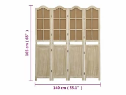 Mampara divisoria de 4 paneles Marrón 140x165 cm Tela^ New