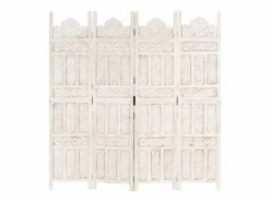 Mampara divisoria de 4 paneles 160x165 cm Madera de mango Blanco