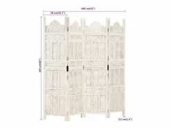 Mampara divisoria de 4 paneles 160x165 cm Madera de mango Blanco