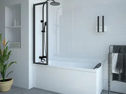 Shower & Design Mampara De Bañera|Mampara para bañera plegable de metal mate estilo atelier, 120 x 140 cm, DISTRICT