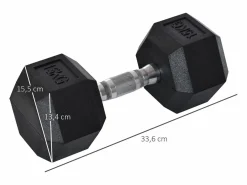 Aparato De Musculación|Mancuerna hexagonal de 15 kg, de metal y goma, color (15,5 x 15,5 x 33,6 cm)