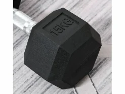 Aparato De Musculación|Mancuerna hexagonal de 15 kg, de metal y goma, color (15,5 x 15,5 x 33,6 cm)