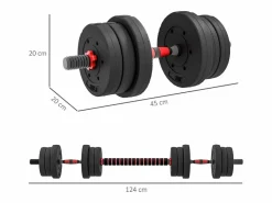 Mancuernas ajustables 2 en 1, 20 kg, barra corta y larga, plástico, color (45 x 20 x 20 cm)^ New