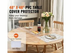 Mantel SucceBuy Protector de Mesa de PVC, Cubierta de Escritorio Redonda de Plástico de 123 cm, 1.5 mm de Grosor Transparente Sale