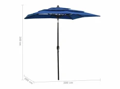 Mart Sombrilla jardín 3 niveles palo de aluminio azul celeste 2x2 m^Garden Furniture Discount