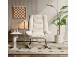 Mecedora - Patas de madera - Respaldo ajustable en 12 posiciones - Tejido técnico - Para salón y dormitorio - Beige^