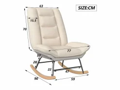 Mecedora - Patas de madera - Respaldo ajustable en 12 posiciones - Tejido técnico - Para salón y dormitorio - Beige^
