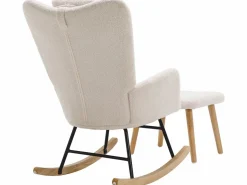 ModernLuxe Mecedora - sillón relax para salón - acolchado con felpa Teddy - con reposacabezas y reposapiés - base de madera - Blanco Online
