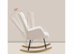 ModernLuxe Mecedora - sillón relax para salón - acolchado con felpa Teddy - con reposacabezas y reposapiés - base de madera - Blanco Online
