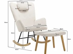 ModernLuxe Mecedora - sillón relax para salón - acolchado con felpa Teddy - con reposacabezas y reposapiés - base de madera - Blanco Online