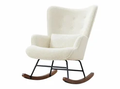 Sillón Balancín|Sillón De Piel|Mecedora Bebé Lactancia Mecedora en Tela Bouclette Mecedora Estilo Escandinavo en Madera de Caucho, Beige