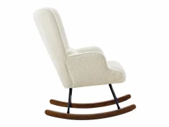 Sillón Balancín|Sillón De Piel|Mecedora Bebé Lactancia Mecedora en Tela Bouclette Mecedora Estilo Escandinavo en Madera de Caucho, Beige
