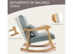 Homcom Sillón Balancín|Sillón Escandinavo|Mecedora Berta reposabrazos + cojín lumbar gris 84x65x87 cm