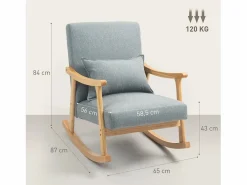 Homcom Sillón Balancín|Sillón Escandinavo|Mecedora Berta reposabrazos + cojín lumbar gris 84x65x87 cm
