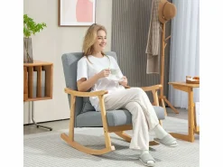 Homcom Sillón Balancín|Sillón Escandinavo|Mecedora Berta reposabrazos + cojín lumbar gris 84x65x87 cm