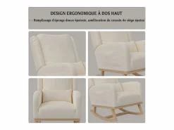 Sillón Balancín|Mecedora con base y respaldo de madera, Sillón relax para salón, Lino,