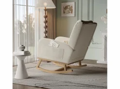 Sillón Balancín|Mecedora con base y respaldo de madera, Sillón relax para salón, Lino,