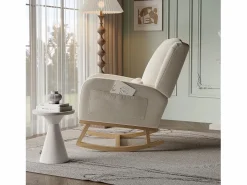 Sillón Balancín|Mecedora con base y respaldo de madera, Sillón relax para salón, Lino,
