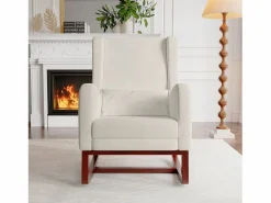 Sillón Balancín|Mecedora con reposapiernas retráctil y respaldo alto de madera maciza - Mecedora para salón y dormitorio, carga hasta 150 kg -
