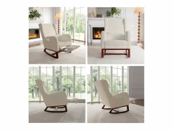 Sillón Balancín|Mecedora con reposapiernas retráctil y respaldo alto de madera maciza - Mecedora para salón y dormitorio, carga hasta 150 kg -