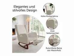 Sillón Balancín|Mecedora con reposapiernas retráctil y respaldo alto de madera maciza - Mecedora para salón y dormitorio, carga hasta 150 kg -