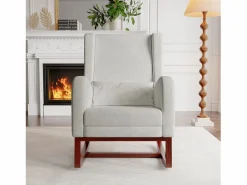 Mecedora con reposapiernas retráctil y respaldo alto de madera maciza - Mecedora para salón y dormitorio, carga hasta 150 kg -^ Clearance