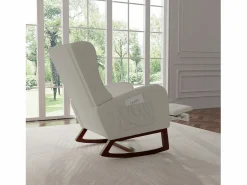 Mecedora con reposapiernas retráctil y respaldo alto de madera maciza - Mecedora para salón y dormitorio, carga hasta 150 kg -^ Clearance