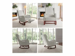 Mecedora con reposapiernas retráctil y respaldo alto de madera maciza - Mecedora para salón y dormitorio, carga hasta 150 kg -^ Clearance