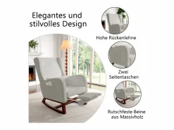 Mecedora con reposapiernas retráctil y respaldo alto de madera maciza - Mecedora para salón y dormitorio, carga hasta 150 kg -^ Clearance