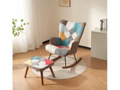 Merax Mecedora con reposapiés - 69,5 x 50 x 88,5 cm - Esponja + fibras de polipropileno - Multicolor Outlet
