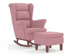 vidaxl Mecedora con respaldo alto de terciopelo y madera maciza Rosa Clearance