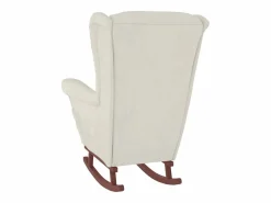 vidaxl Mecedora con respaldo alto de terciopelo y madera maciza Crema New