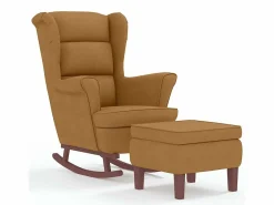 Mecedora con respaldo alto de terciopelo marrón y madera maciza^vidaxl Discount