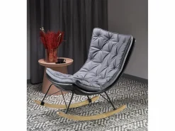 MSO Sillón Balancín|Mecedora de diseño con estructura de metal negro y madera maciza IMAGINE