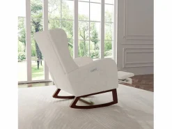 Mecedora de madera maciza con reposapiernas retráctil y respaldo alto - Mecedora para salón y dormitorio - Hasta 150 kg -^