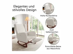 Mecedora de madera maciza con reposapiernas retráctil y respaldo alto - Mecedora para salón y dormitorio - Hasta 150 kg -^