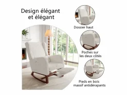 Mecedora de madera maciza con reposapiernas retráctil y respaldo alto - Mecedora para salón y dormitorio - Hasta 150 kg -^