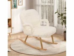 Mecedora de peluche Teddy - Mecedora con reposapiés, patas de madera maciza - cómoda 65x96,5x85cm -^ Clearance