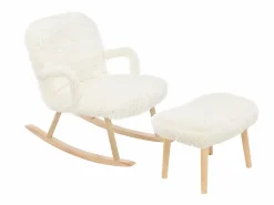Mecedora de peluche Teddy - Mecedora con reposapiés, patas de madera maciza - cómoda 65x96,5x85cm -^ Clearance