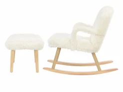 Mecedora de peluche Teddy - Mecedora con reposapiés, patas de madera maciza - cómoda 65x96,5x85cm -^ Clearance