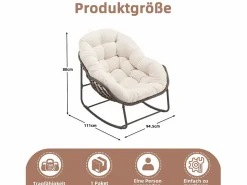Sillón Escandinavo|Mecedora de ratán - Estructura de acero con cojín suave - Para uso en interiores y exteriores