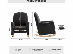 Mecedora de salón, felpa oscuro, Mecedora con reposapiés retráctil y estructura de madera^OKWISH Online