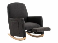 Mecedora de salón, felpa oscuro, Mecedora con reposapiés retráctil y estructura de madera^OKWISH Online