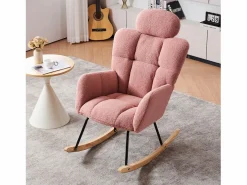 Mecedora de tela de felpa, respaldo acolchado, tela suave, con reposacabezas, para salón y dormitorio, (102 x 70 x 107 cm) Rosa Hot