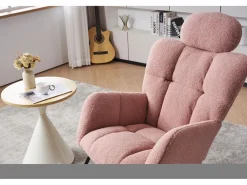 Mecedora de tela de felpa, respaldo acolchado, tela suave, con reposacabezas, para salón y dormitorio, (102 x 70 x 107 cm) Rosa Hot
