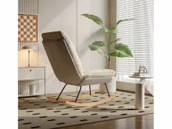 Sillón Balancín|Mecedora ergonómica con cojín beige y estructura gris, diseño moderno en tela/piel sintética.