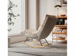 Sillón Balancín|Mecedora ergonómica con cojín beige y estructura gris, diseño moderno en tela/piel sintética.